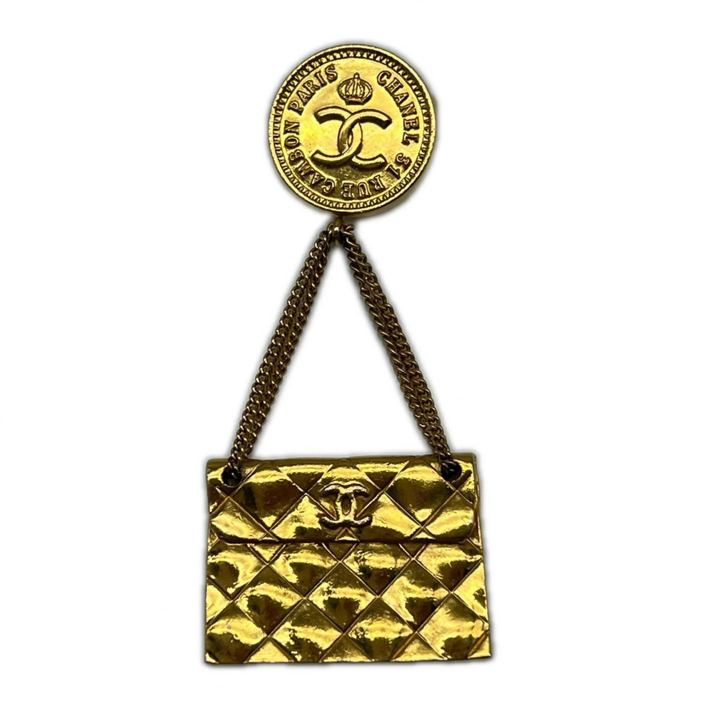 CHANEL Gold Logo Brooch